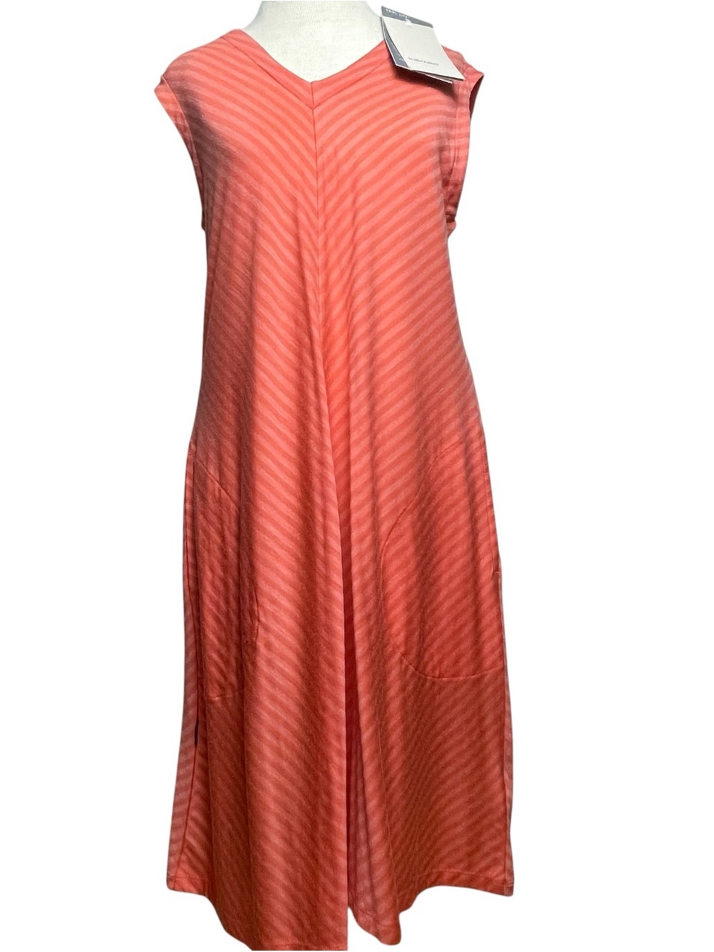 Icebreaker NWT Women Cool Lite Elowen V Neck Coral Striped Sleeveless Dress Med - Picture 6 of 14
